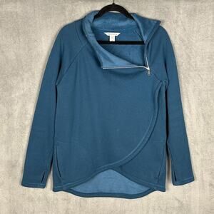 Athleta Sweatshirt Womens Medium Teal Cozy Karma Asym Pullover Lined Comfort